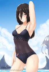 bikini black_hair cslucaris female morag_ladair_(xenoblade) nintendo posing xenoblade_(series) xenoblade_chronicles_2 yellow_eyes