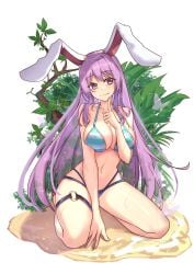 1girls :} background belly belly_button bunny_ears bunny_girl collarbone diving_penguin_(tmm80052021) eyelashes eyelashes_through_hair female female_focus female_only large_breasts long_hair rabbit_ears reisen_udongein_inaba swimsuit touhou very_long_hair white_background