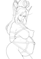 1girls big_breasts blizzard_entertainment blood_elf bunkwizard line_art malessa_dawnrose original_character pregnant restrained rope solo warcraft world_of_warcraft