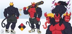 anthro ape areola asian_mythology back_muscles big_biceps black_body black_fur black_tail buzzybub clothed clothing coat demon ear_piercing ear_ring east_asian_mythology fangs footwear fur gorilla hair_over_shoulder haplorhine hat headgear headwear hi_res horn japanese_mythology jojo_pose long_tongue male male_only mammal meme model_sheet muscular muscular_male mythology nipple_piercing nipples oni open_clothing open_coat open_topwear pecs piercing primate red_body red_fur ring_piercing shoes smile solo tail teeth tongue topwear yokai