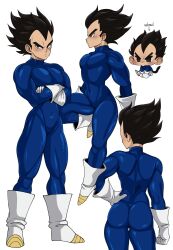 ass black_hair blush clothing dragon_ball dragon_ball_z fully_clothed gloves male male_only muscles muscular niumek_kun saiyan solo solo_male tight_clothing vegeta