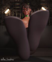 1girls 3d alternate_version_available areolae black_socks blender blurry blurry_background brown_hair dark-skinned_female dark_skin detailed_background epic_games feet female female_focus female_only foot_fetish foot_focus fortnite glasses highres isabelle_(fortnite) lewdrex long_hair long_socks looking_at_viewer nipples nude nude_female presenting presenting_breasts presenting_feet sitting small_breasts socks solo solo_focus watermark