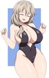 1girls abysswatchers blush breasts cleavage female grey_hair hi_res hips huge_breasts light-skinned_female light_skin long_hair mature_female milf mother one-piece_swimsuit side_ponytail swimsuit thick_thighs thighs uzaki-chan_wa_asobitai! uzaki_tsuki wide_hips