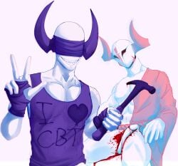 2boys badbatter banhammer_(phighting) blindfold blood blood_on_face blood_stain bruise bruised bruises cbt consensual cum hammer helmet homosexual horns katana katana_(phighting) muscular peace_sign penis penis_out phighting roblox roblox_game robloxian samurai self_upload