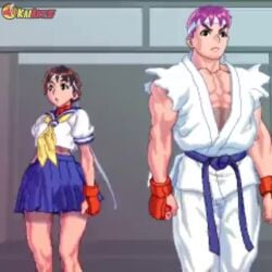 1boy 1boy1girl 1girls animated ass ass_shake background_music bandana belt bingo_torte bloomers brown_eyes brown_hair buruma capcom clothing dubbed_version energy_blast female handwear headband human kabedon karate_gi m_bison male mp4 muscle_girl music pale_skin pantyshot pinned_to_wall pixel_animation pixel_art ryu_(street_fighter) sakura_kasugano school_uniform schoolgirl shocked shocked_expression short_hair shorter_than_30_seconds sigma_male skirt skirt_lift sound sound_edit sound_effects sportswear street_fighter surprised thekaimaster07 thighs third-party_edit tomboy upskirt video voice_acted