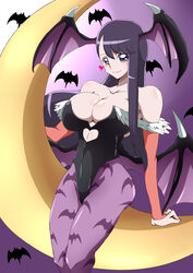 1girls alternate_version_available bare_shoulders batwings big_breasts black_eyes black_hair blush busty capcom cleavage clothing cosplay crossover curvy darkstalkers detailed_background elbow_gloves female female_only fingerless_gloves front_view gloves heart heartcatch_precure! hourglass_figure human large_breasts long_hair looking_at_viewer morrigan_aensland_(cosplay) pantyhose pose posing pretty_cure red_gloves see-through shiny shiny_skin shirakai sitting solo sweat video_game video_games voluptuous wide_hips wings yuri_tsukikage