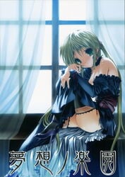 1girls bare_shoulders black_legwear blonde_hair breasts choker cover doujinshi dress female frills green_eyes hayate_no_gotoku! high_heels high_res highres lolita_fashion long_hair million_bank nipples no_panties nopan oppai sanzen'in_nagi sanzenin_nagi senomoto_hisashi shoes solo thighhighs tied_hair twintails very_long_hair