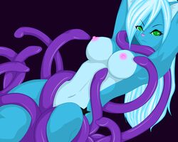 1girls blue_fur breasts female fur furry green_eyes looking_at_viewer ryusei tattoo tentacle tentacles