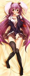 1girls animal_ear blush breasts bunny_ear cleavage dakimakura duplicate female kemonomimi long_hair lowleg lowleg_panties lowleg_pantsu lying oppai panties panty_pull purple_hair reisen_udongein_inaba scarlet_(studioscr) shimapan solo striped striped_panties thighhighs touhou underwear usamimi white_panties