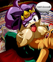 anthro areola beard big_breasts breasts closed_eyes color english_text erect_nipples erection facial_hair female gblastman hair hedgehog huge_breasts laugh licking male milf mother nipples nude oral oral_sex original_character paizuri parent penis purple_eyes purple_hair queen_aleena sex sonic_(series) text tongue tongue_out