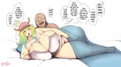 1girls 1male big_breasts bittercream bra breasts chubby chubby_female cleavage female huge_breasts large_breasts lucoa lucoa_(maidragon) male massive_breasts miss_kobayashi's_dragon_maid netorare quetzalcoatl_(dragon_maid) thick_thighs thighs ugly_bastard ugly_man