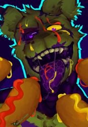 anthro cheekycreepy corndog fangs five_nights_at_freddy's five_nights_at_freddy's_3 fnaf fur furry furry_only green_body green_fur humanoid looking_at_viewer looking_pleasured male male_only open_mouth rabbit saliva springtrap springtrap_(fnaf) tongue tongue_out