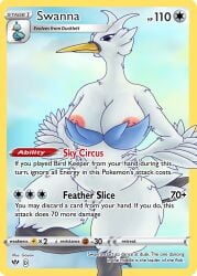 absurd_res anatid anseriform anserinae anthro avian beak bird breasts cloud custom_cards feathers female gauox generation_5_pokemon genitals hi_res nintendo nipples pokemon pokemon_(species) pokemon_card pokemon_trading_card_game pussy sky solo swan swanna trading_card white_body