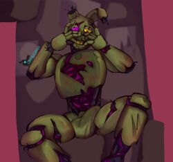 1boy animatronic anthro bulge bulge_through_clothing cheekycreepy erection five_nights_at_freddy's five_nights_at_freddy's_3 fnaf green_body male male_only nervous rabbit_ears robot solo solo_focus springtrap springtrap_(fnaf)