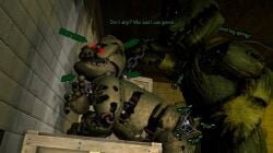 2boys animatronic anthro bear dialogue five_nights_at_freddy's five_nights_at_freddy's_3 fnaf gay looking_pleasured male male/male male_only male_penetrating male_penetrating_male phantom_freddy_(fnaf) rabbit robot sex springtrap springtrap_(fnaf) text