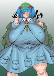 big_breasts blue_hair breasts huge_breasts large_breasts massive_breasts nitori_kawashiro plump ponkotsuu touhou