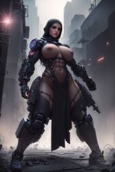 1girls abs ai_generated big_breasts cleavage cybernetic_arm cybernetic_arms cybernetic_leg cybernetic_legs cybernetic_limbs cybernetics cyberpunk cyborg female female_only hi_res hijab huge_breasts knoworai large_breasts light-skinned_female light_skin loincloth looking_at_viewer muscular muscular_female nipples realistic shiny_skin stable_diffusion thick_thighs wide_hips