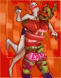 2boys anthro blush cheekycreepy five_nights_at_freddy's five_nights_at_freddy's_3 fnaf fur furry gay hug humanoid male male/male male_only partially_clothed rabbit springtrap springtrap_(fnaf)