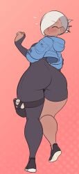 big_ass blush_lines blushing_at_viewer child_bearing_hips closed_eye curvy curvy_female dark-skinned_female dark_skin dat_ass fit_female hair_over_one_eye jacket littlej_(zi19191) original_character pear_shaped round_ass thick_ass thick_thighs thin_waist thunder_thighs white_hair wide_hips