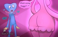 anthro beanontoast blue_fur huggy_wuggy kissy_missy male pink_fur poppy_playtime presenting_ass staring