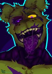 1boy anthro cheekycreepy fangs five_nights_at_freddy's five_nights_at_freddy's_3 fnaf fur furry furry_only green_body green_fur humanoid looking_at_viewer looking_pleasured male male_only nude open_mouth rabbit saliva solo solo_focus springtrap springtrap_(fnaf) tongue tongue_out