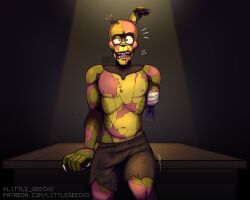 1boy abs all_fours animatronic anthro anthrofied areola bald bandage black_nose clothed clothing confused dialogue faceless_character faceless_male five_nights_at_freddy's fnaf freddy_fazbear's_pizzeria_simulator fur furry gay green_body green_eyes green_fur green_skin half-closed_eyes hi_res human humanoid imminent_sex inviting inviting_to_sex lagomorph leporid light littlegeecko long_ears looking_at_another male_only mammal motion_lines multicolored_body navel nervous night_guard_(fnaf) nipples open_mouth pants partially_clothed pervert question_mark scraptrap sharp_teeth shorts sitting sitting_on_desk surprised teeth text thick_thighs toe_claws tongue torn_arm torn_body torn_face torn_leg torn_skin video_games william_afton