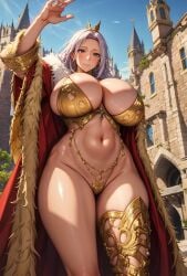 1girls ai_generated female_focus female_only huge_breasts long_hair mature_female milf queen seductive_look stable_diffusion voluptuous voluptuous_female wealthy_female white_hair