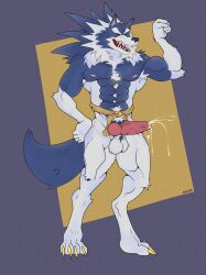 abs absurd_res animal_humanoid anthro armpit_hair balls biceps big_muscles blue_body blue_fur blue_hair bodily_fluids body_hair canid canine canis capcom chest_hair claws closed_eyes cum cum_drip cumshot darkstalkers dominant dripping ejaculation erection flexing fluffy fur genital_fluids genitals hair hi_res humanoid jon_talbain male male_only mammal muscular muscular_male neck_tuft nipples nude open_mouth pecs penis pinup pose pubes racc00ntoast sharp_teeth simple_background smile solo sowo tail teeth tuft were werecanid werecanine werewolf wolf