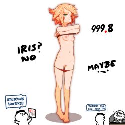 1girls iris_(srgrafo) lifting_shirt looking_at_viewer orange_hair panties_down shaved_pussy shirt_lift small_breasts srgrafo thin_waist