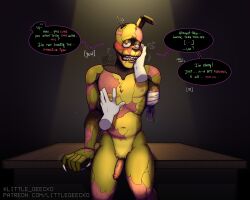 2boys abs all_fours animatronic anthro areola bald balls bandage barefoot black_nose blush bodily_fluids brown_nose claws closed_eyes dialogue duo english_text eyeless faceless_character faceless_male five_nights_at_freddy's fnaf freddy_fazbear's_pizzeria_simulator fur furry gay genitals green_body green_eyes green_hair green_skin grey_skin hand_on_leg heart human humanoid humanoid_genitalia humanoid_on_anthro humanoid_penis imminent_sex lagomorph leporid light littlegeecko long_ears looking_at_another machine male male/male male_only mammal motion_lines multicolored_body naked naked_male navel nervous night_guard_(fnaf) nipples notched_ear nude on_back on_ground on_top one_eye_half-closed open_mouth pawpads pecs penis penis_grab penis_out pervert presenting presenting_balls presenting_penis pubes rabbit raised_leg robot scar scars scottgames scraptrap sharp_teeth short_hair skinny speech_bubble submissive submissive_male sweat teeth testicles text thick_thighs toe_claws tongue torn_arm torn_body torn_face torn_leg torn_skin vein veiny_penis video_games william_afton yellow_body