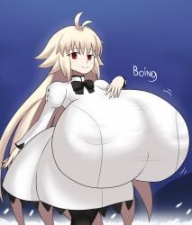 1girls alternate_breast_size arcueid_brunestud aura big_breasts blonde_hair blush breast_expansion breasts breasts_bigger_than_head breasts_bigger_than_torso colored dress eco-arc expansion growth huge_breasts hyper hyper_breasts imstupid13 looking_at_viewer melty_blood nippl nipple_bulge nipples nipples_visible_through_clothing oppai red_eyes sequence shortstack smile sole_female top_heavy tsukihime type-moon vampire