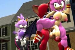 1girls 2futas 3d amy_rose animated anthro blackchaos64 blaze_the_cat clothed exposed_torso flaccid_while_penetrated footwear futa_on_futa futanari futanari_penetrated handwear intersex mp4 naked_footwear no_sound outside sonic_(series) source_request valentina_the_bat video watching_sex