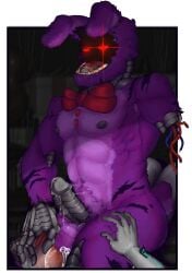 animatronic balls blush bodily_fluids bonnie_(fnaf) bowtie bunny cheekycreepy chest cum cum_on_face erection eyes faceless_male five_nights_at_freddy's five_nights_at_freddy's_2 fur furry furry_only gay hand_on_hip head_in_crotch living_machine male male/male male_only metal muscular nipples penis purple_body rabbit red_eyes robot tail thick_thighs thighs withered_bonnie