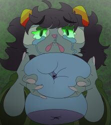 coltetbe crying fangs female fleshlight gift green_eyes hair horns jacket nepeta_leijon scared scary snot