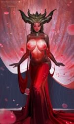 1girls 2d_(artwork) areolae ass bones breasts diablo diablo_4 hips horns large_breasts lilith_(diablo) looking_at_viewer milf nipples see-through succubus thighs tummy veins veiny_breasts watermelon1996