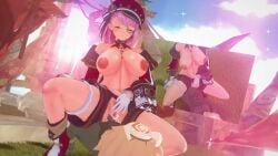 1boy 1girls 3d animated blue_eyes breasts censored charlotte_(genshin_impact) female genshin_impact gloves hilichurls_(species) koikatsu koro22 large_breasts monocle nipples on_top pink_hair pubic_hair pussy sex sound squirting thighs video