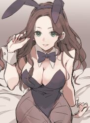 1girls alternate_costume animal_ears black_bow black_bowtie black_leotard black_pantyhose bow bowtie breasts brown_hair bunny_ears bunny_girl bunnysuit cleavage commentary detached_collar dorothea_arnault fake_animal_ears female female female_only fire_emblem fire_emblem:_three_houses green_eyes hand_in_own_hair headband highleg highleg_leotard large_breasts leotard long_hair looking_at_viewer nail_polish pantyhose playboy_bunny rabbit_ears sketch solo tenjin_(ahan) wrist_cuffs