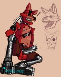 1boy animatronic anthro cheekycreepy erection five_nights_at_freddy's five_nights_at_freddy's:_security_breach fnaf fox foxy_(fnaf) fur furry male male_only penis red_body red_fur solo solo_focus tagme