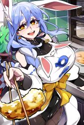 1girls absurd_res amber_eyes apron big_breasts blue_hair bongfillstudent bunny_ears bunny_girl cooking female female_only food hololive hololive_fantasy hololive_japan kitchen long_hair looking_at_viewer milf pekomama smiling smiling_at_viewer solo virtual_youtuber