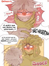 argentina_(countryhumans) asphyxiation blush brazil_(countryhumans) comic comic_page countryhumans couple gay hands_on_neck kinky_naty male male_only spanish_text strangling