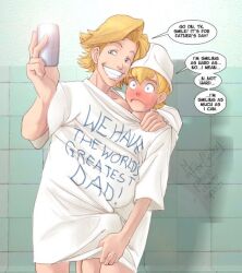 2boys blush digimon digimon_adventure embarrassed erection_under_clothes gay human male male_only mjesperandieu oversized_shirt takeru_takaishi yamato_ishida