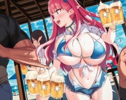 1girls beer bikini breasts butt_slap elf elf_ears elf_female female hi_res huge_breasts kook light-skinned_female light_skin long_hair massive_breasts original original_character pointy_ears red_hair sexual_harassment slapping_butt spanking thick_thighs waitress