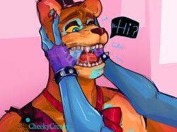 2boys anthro bear cheekycreepy five_nights_at_freddy's five_nights_at_freddy's:_security_breach fur furry furry_only gay glamrock_bonnie_(fnaf) glamrock_freddy_(fnaf) humanoid looking_at_another male male/male male_only open_mouth rabbit saliva yaoi