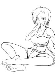 1girls black_and_white bra eating eleven_(scissor_seven) feet female licking_popsicle numbery popsicle scissor_seven seated seated_cross_legged short_hair_female short_shorts tagme