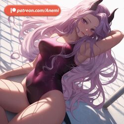 ai_generated anemi demon girl pink_eyes pink_hair pool succubus succubus_horns wet