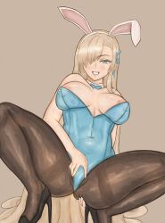 1girls 2023 areola_slip asuna_(blue_archive) asuna_(bunny)_(blue_archive) asuna_(bunny_girl)_(blue_archive) blonde_hair blue_archive blue_eyes bunny_ears bunnysuit detached_collar female female_only hair_over_one_eye heels hi_res high_heels long_hair looking_at_viewer millennium_science_school_student neck_ribbon pantyhose roverpng smiling smiling_at_viewer solo spread_pussy spread_pussy_under_clothes spreading squatting teeth_showing very_long_hair