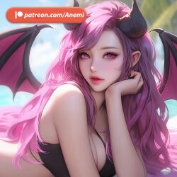 ai_generated anemi beach breasts demon succubus succubus_horns succubus_wings swimming