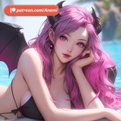 ai_generated anemi beach breasts demon succubus succubus_horns succubus_wings swimming