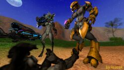 3d alien armored_female casual_nudity covenant guns halo_(game) halo_(series) kig-yar krazak nude_female nude_female_clothed_male nudity odst sangheili sfm skirmisher source_filmmaker