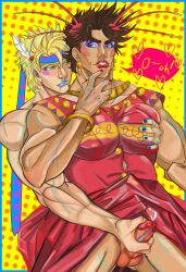 2boys battle_tendency caesar_zeppeli canon_crossdressing crossdressing cum erection gay hawk_of_the_month jojo's_bizarre_adventure joseph_joestar male male/male male_only masturbation muscular_male penis tequila_joseph